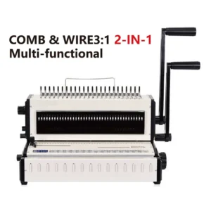 Relieuse professionnelle hybride 2 en 1 pour reliure peigne plastique et fil métallique