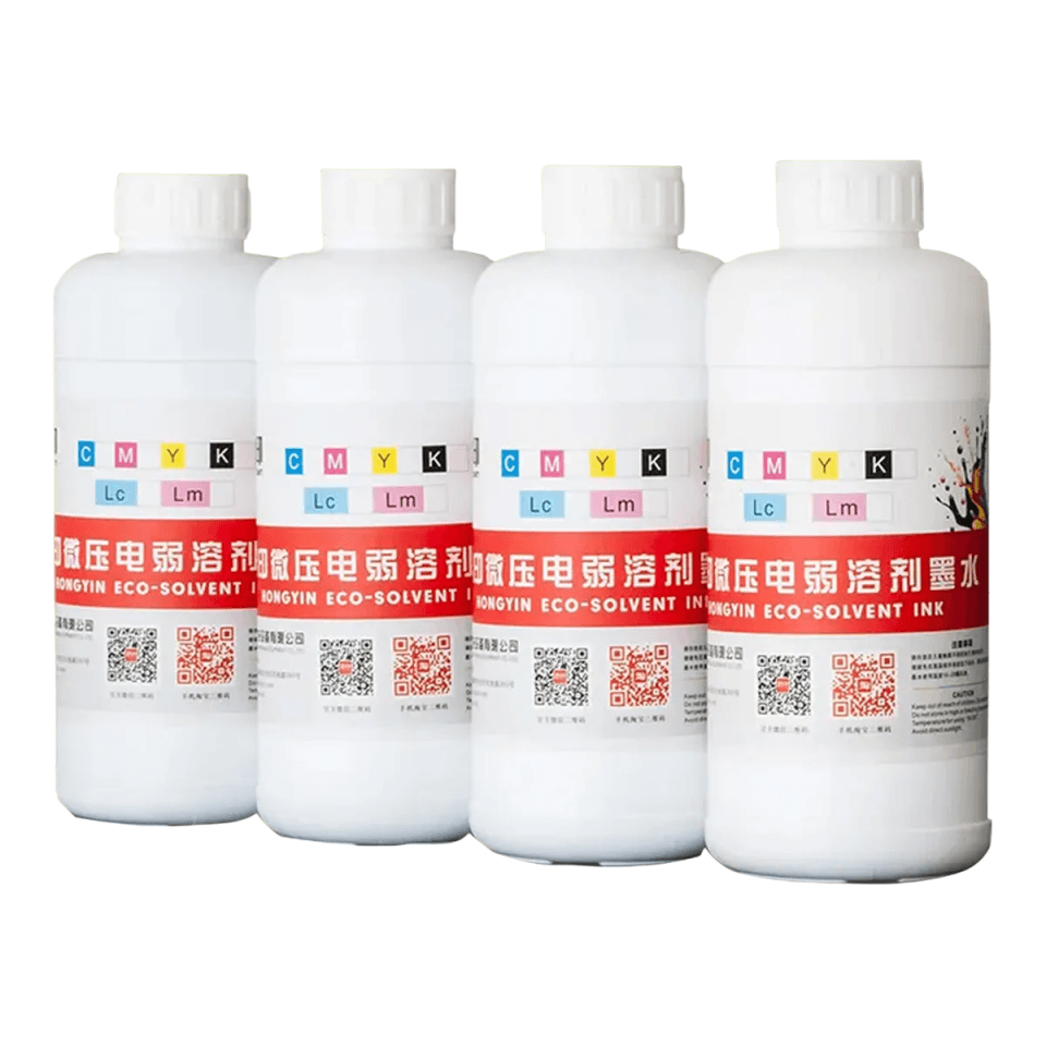 Bouteilles d'encre Eco-Solvant Locor Originale 1L (Cyan, Magenta, Jaune, Noir) pour traceurs Easyjet.