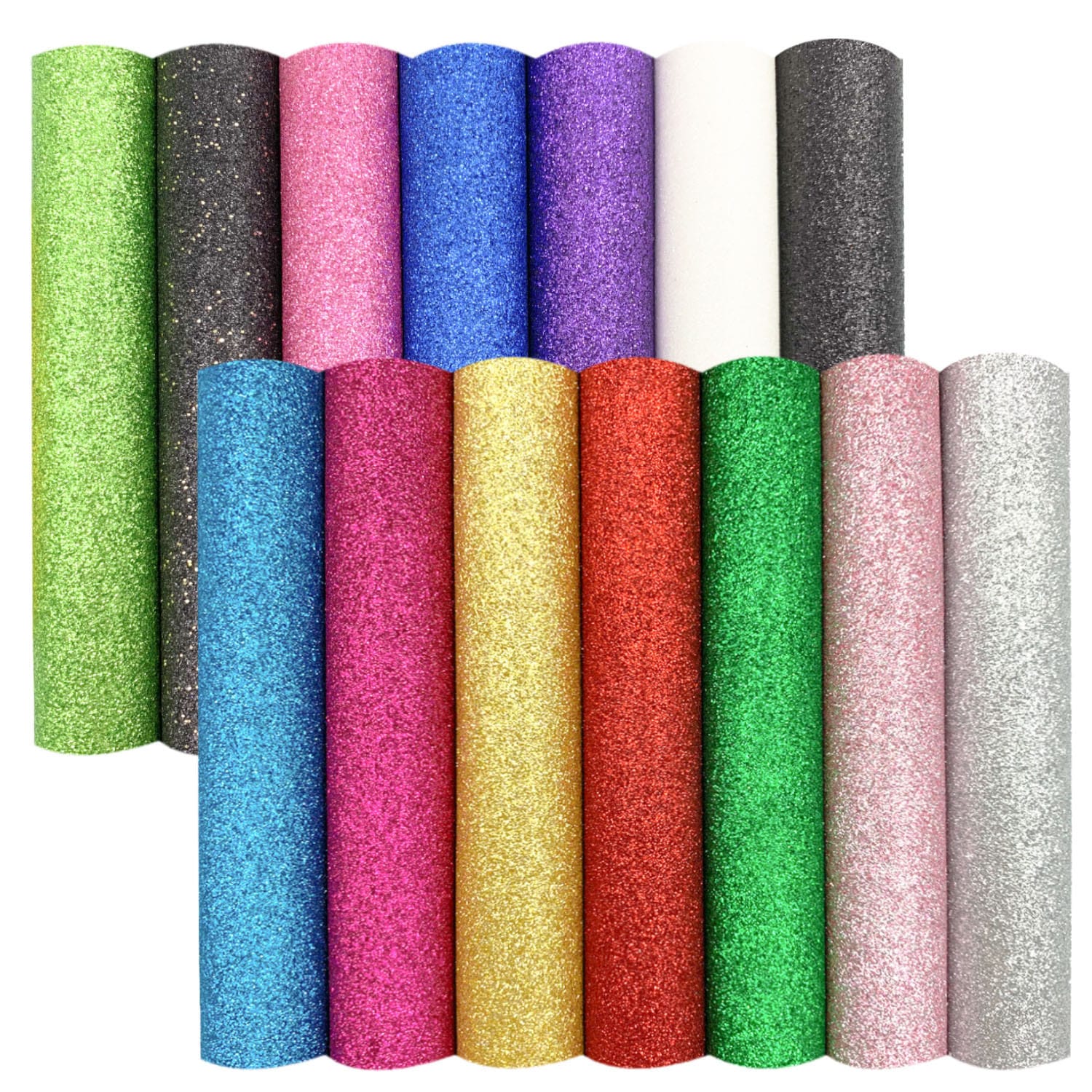 Rouleau de Flex Glitter (vinyle pailleté) déroulé montrant la texture scintillante pour transfert textile.