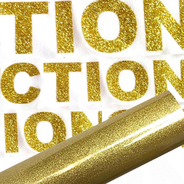 Gros plan macro sur la texture des paillettes du flex glitter, montrant la densité et la brillance.