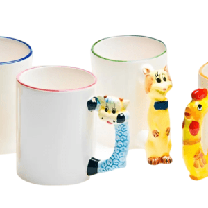 Collection de mugs M16 avec poignées en forme d'animaux pour impression par sublimation.