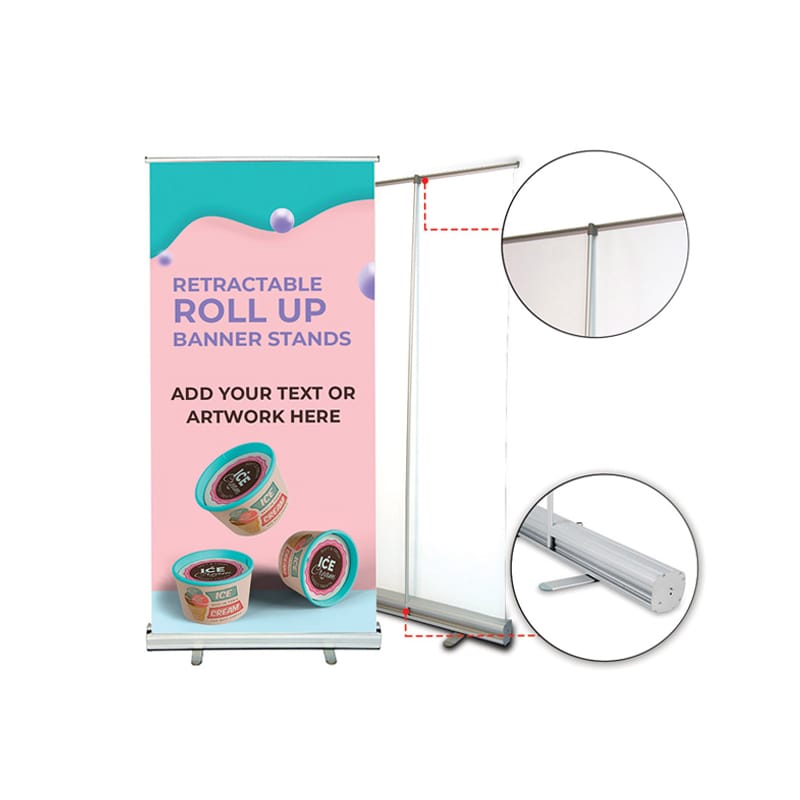 Roll up 85x200 installé pour une promotion lors d'un événement