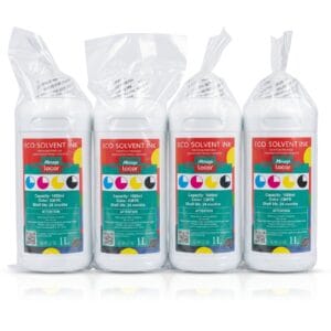 Lot de 4 bouteilles scellées de 1 Litre d'encre éco-solvant Mimage Locor CMYK pour têtes Epson