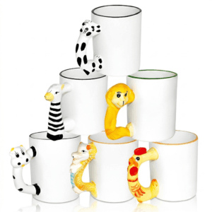 Mug blanc en céramique 330ml avec poignée sculptée en forme d'animal pour sublimation