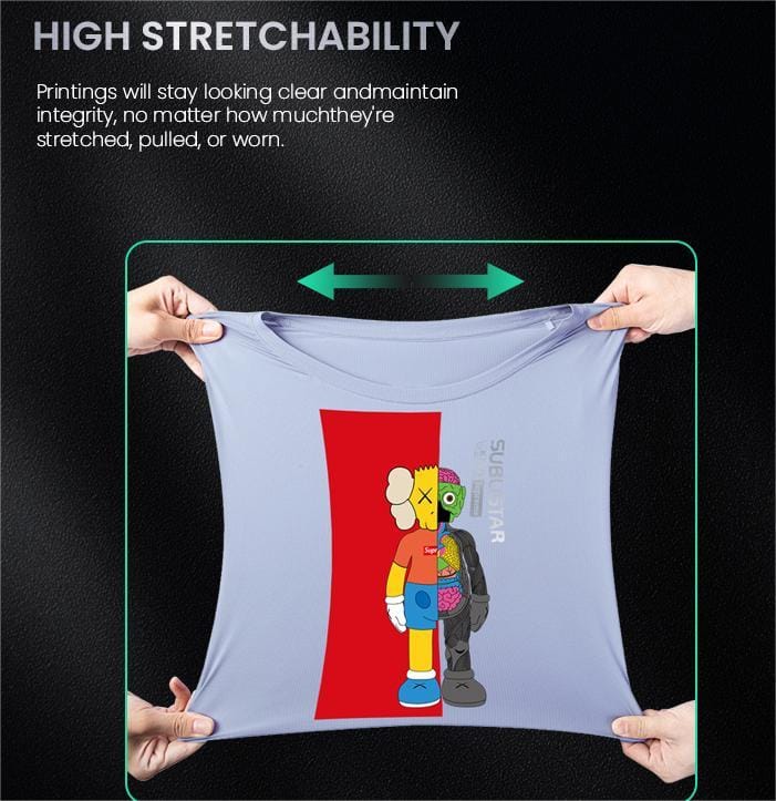 Test d'extensibilité du transfert DTF SUBLISTAR résistant à l'étirement sur textile