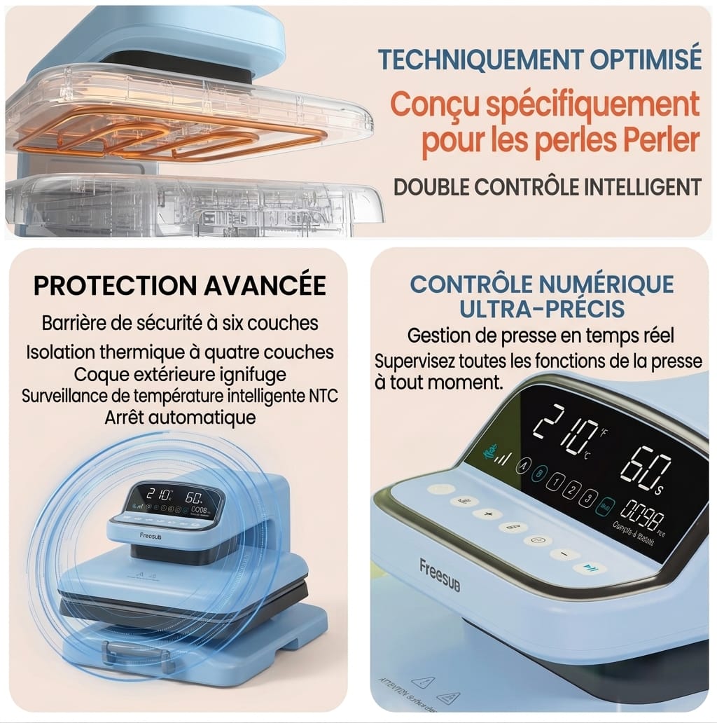 Presse à chaud automatique FREESUB F3880 avec système de sécurité à 6 couches et écran numérique